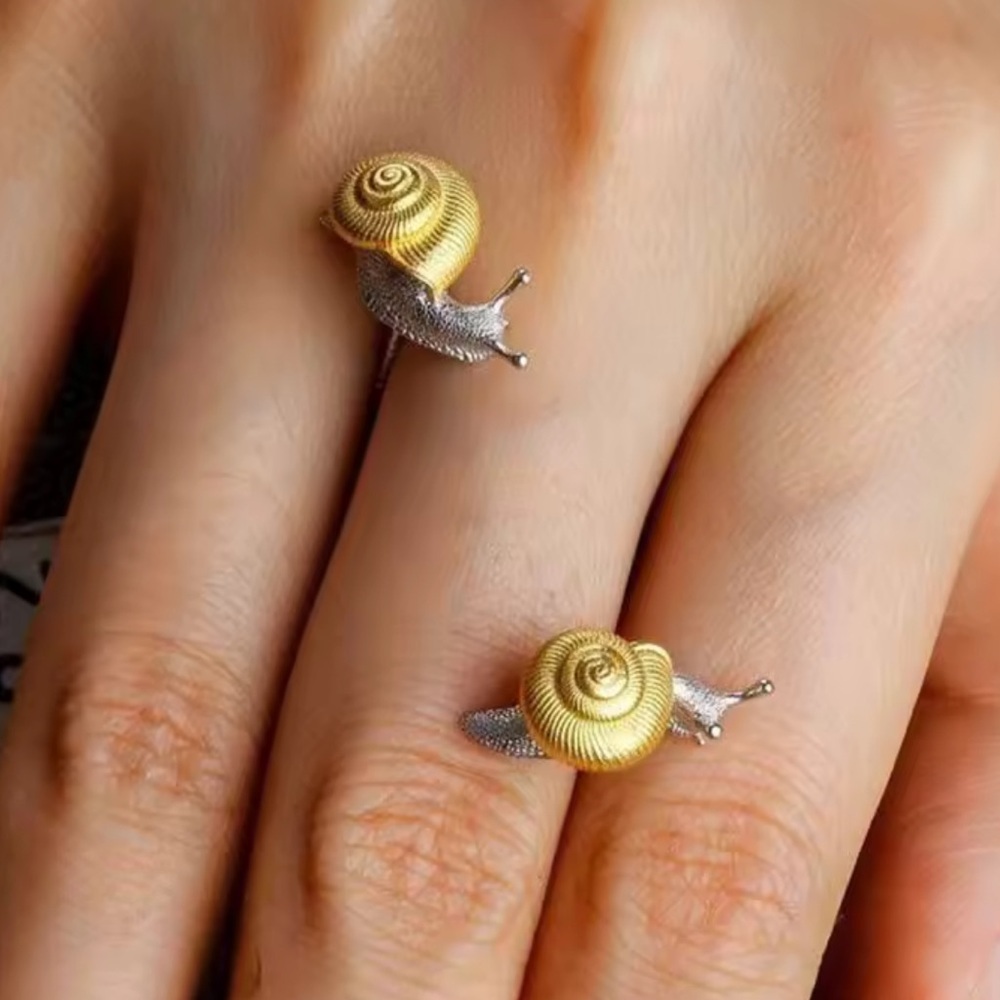 Snail Petite Gold Silver Earrings - Picture 9 of 9